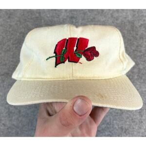 VINTAGE 90s Wisconsin Badgers NCAA Rose Bowl Hat Cap Men One Size Cream Snapback
